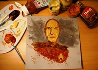 #109 Obviously, everyone’s favorite Captain of the USS Enterprise was Jean-Luc Picard. Create a heroic Captain Picard using condiments (mustard, relish, ketchup, etc.) for paint.